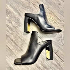 DKNY Black Leather Heeled Mules